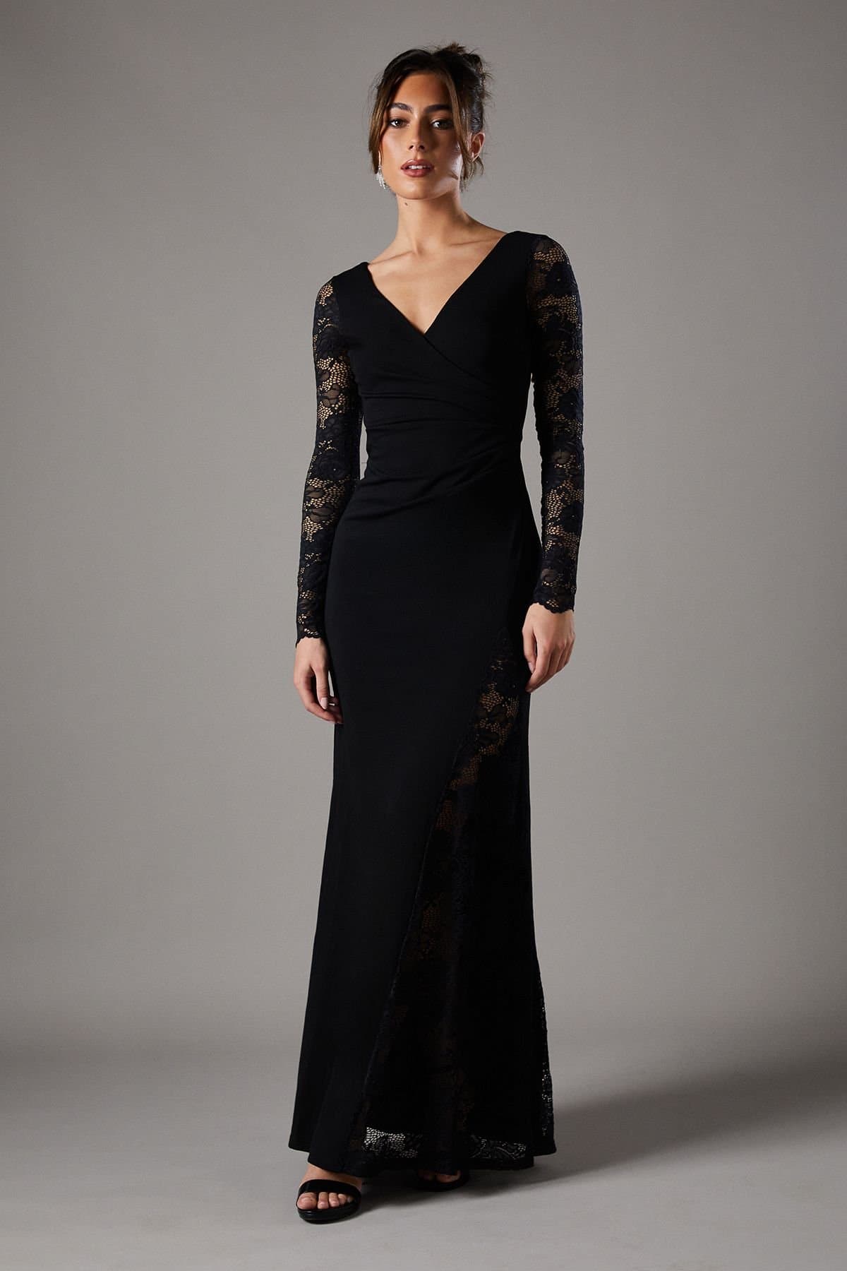Coast Coast Women's Long Sleeve Maxi Dress With Lace in Black