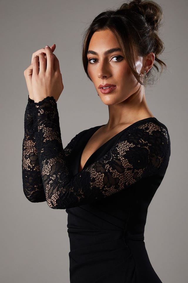 Coast Coast Women's Long Sleeve Maxi Dress With Lace in Black - 3
