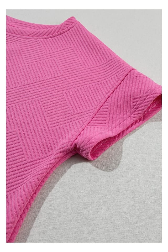 Everyday The Label Everyday The Label Women's Strawberry Pink 2pcs Solid Textured Drawstring Shorts Set in Bright Pink - 3