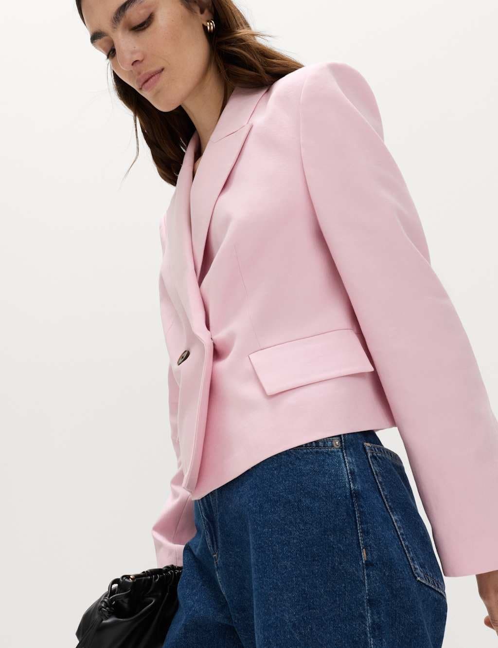 Marks & Spencer M&S Relaxed Double Breasted Blazer with Linen English Rose