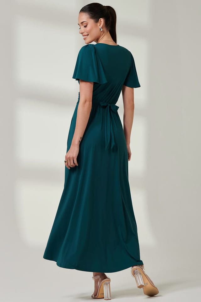 Jolie Moi Jolie Moi Women's Wrap Bodice Super Smooth Jersey Maxi Dre in Dark Green - 2