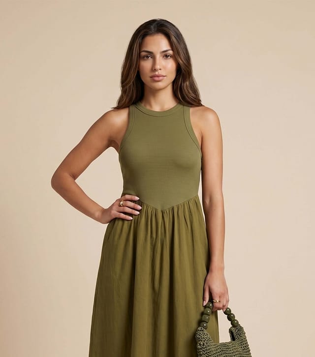 Urban Bliss Women's Light Khaki Ribbed Poplin Midi Dress Urban Bliss New Look - 3