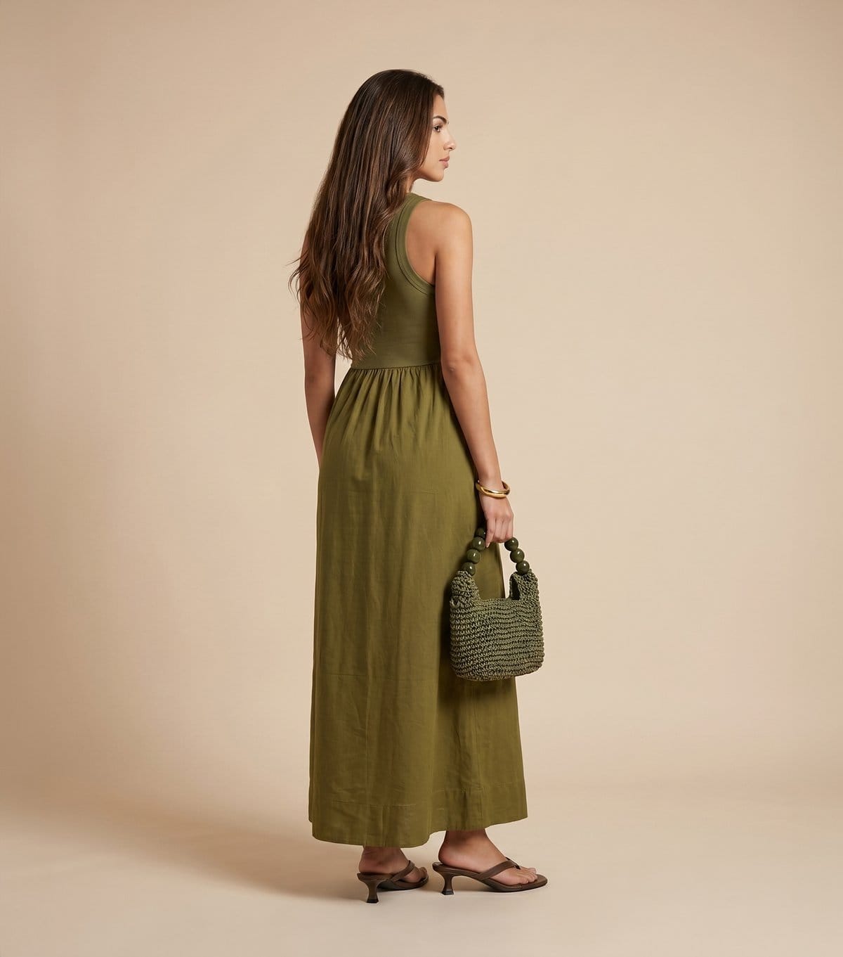 Urban Bliss Women's Light Khaki Ribbed Poplin Midi Dress Urban Bliss New Look - 4