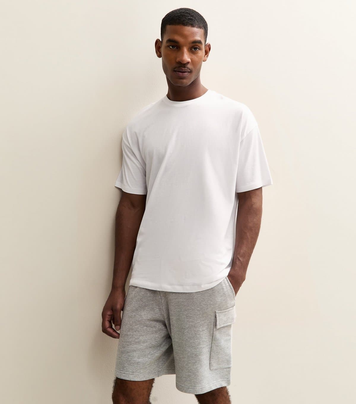 New Look Men's Grey Marl Regular Cargo Pocket Jersey Shorts New Look