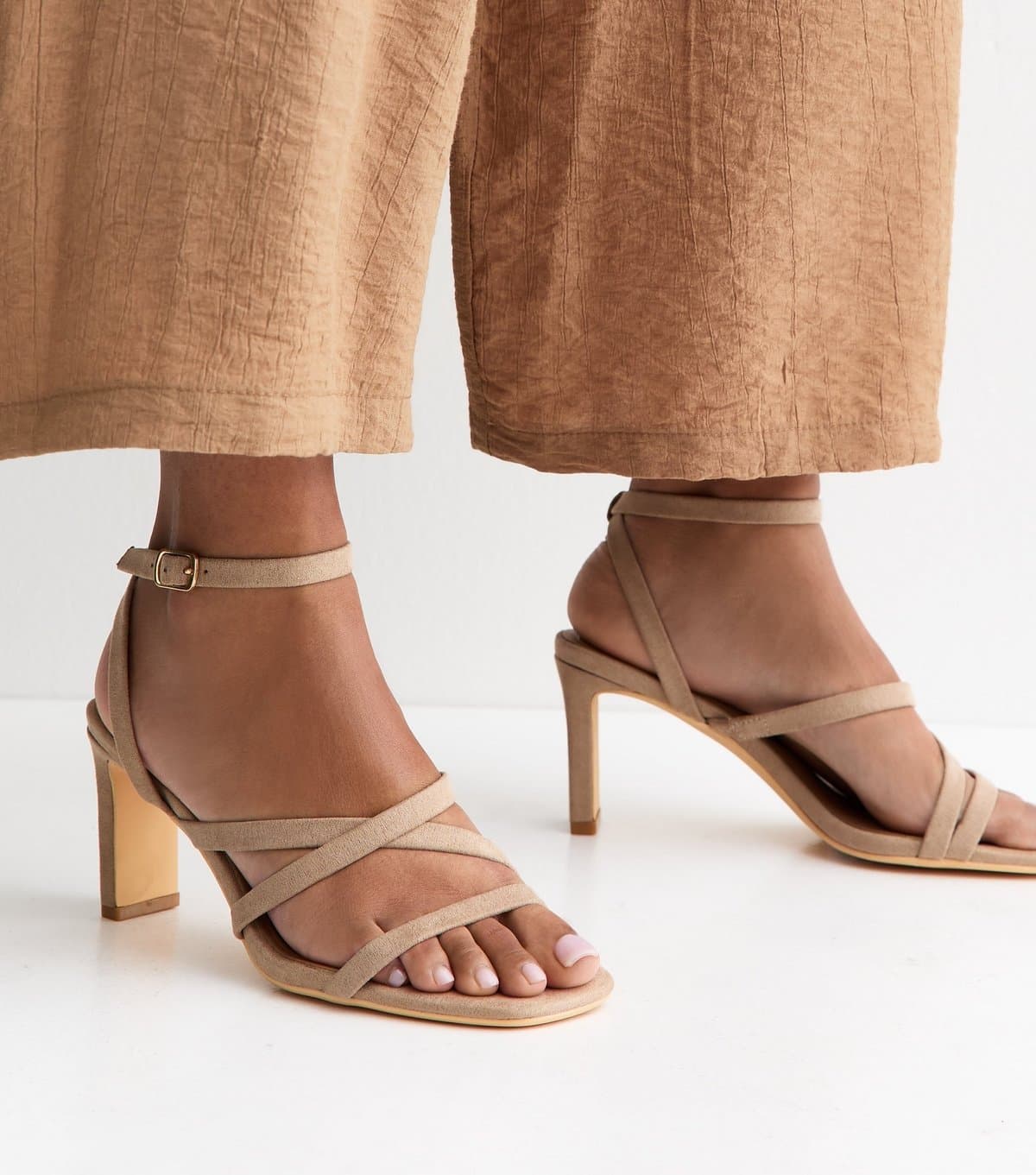New Look New Look Light Brown Faux Suede Strappy Heeled Sandals