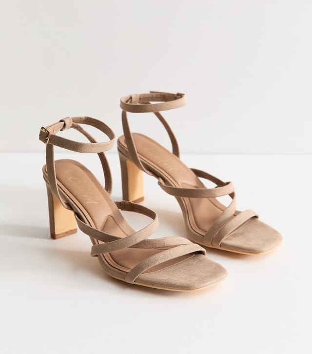 New Look Women's Light Brown Faux Suede Strappy Heeled Sandals Vegan New Look - 2