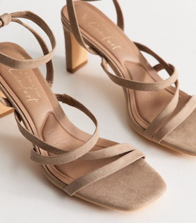 New Look Women's Light Brown Faux Suede Strappy Heeled Sandals Vegan New Look - 3