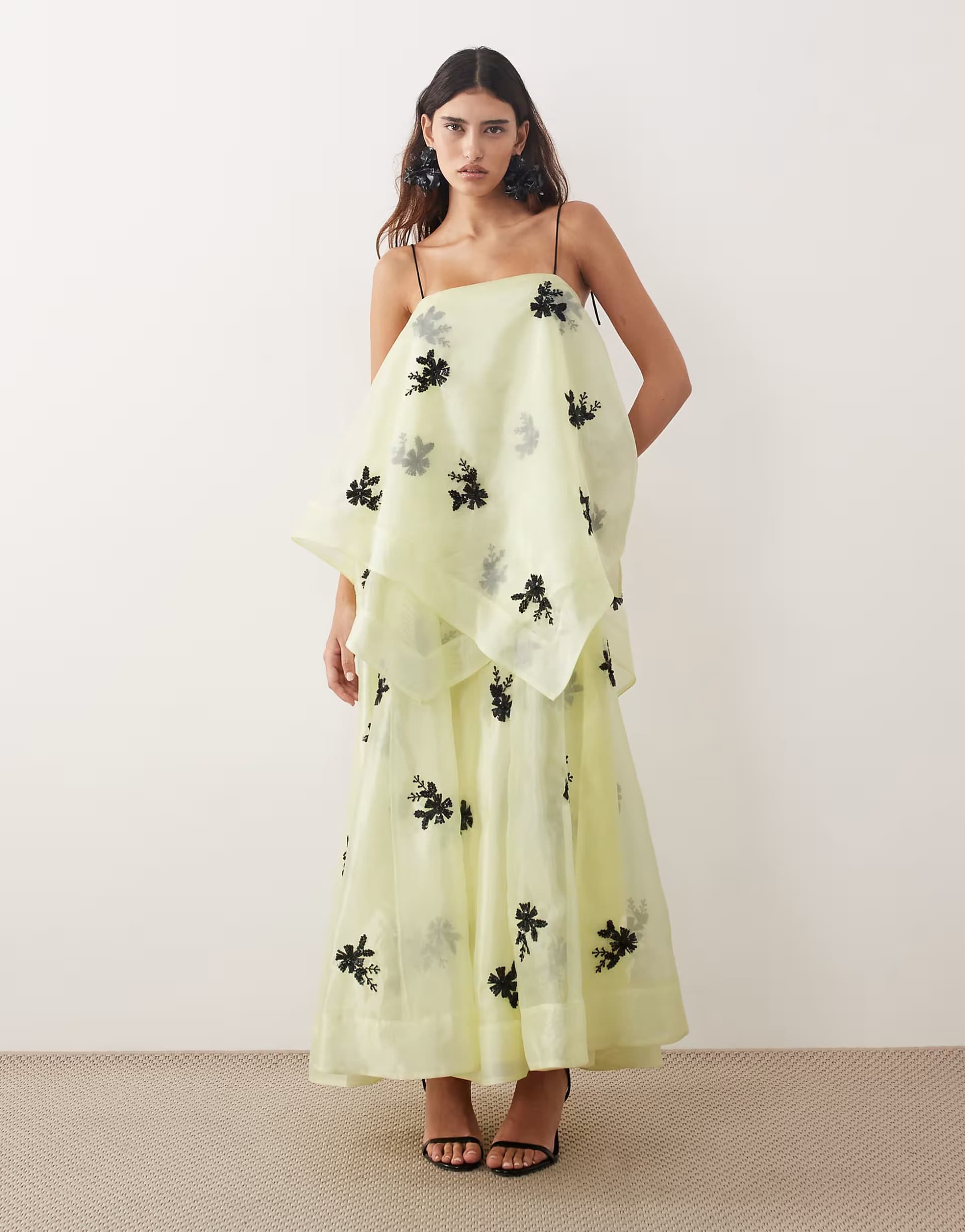 ASOS ARRANGE organza floral embellished trapeze maxi dress in yellow
