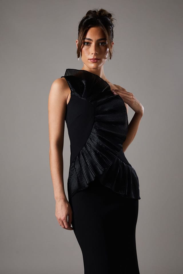 Coast Coast Women's Pleated Front One Shoulder Gown in Black - 2