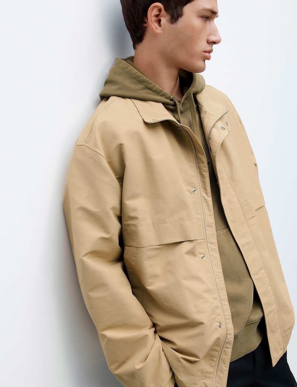 Marks & Spencer M&S Pure Cotton Garment Dyed Hoodie Olive