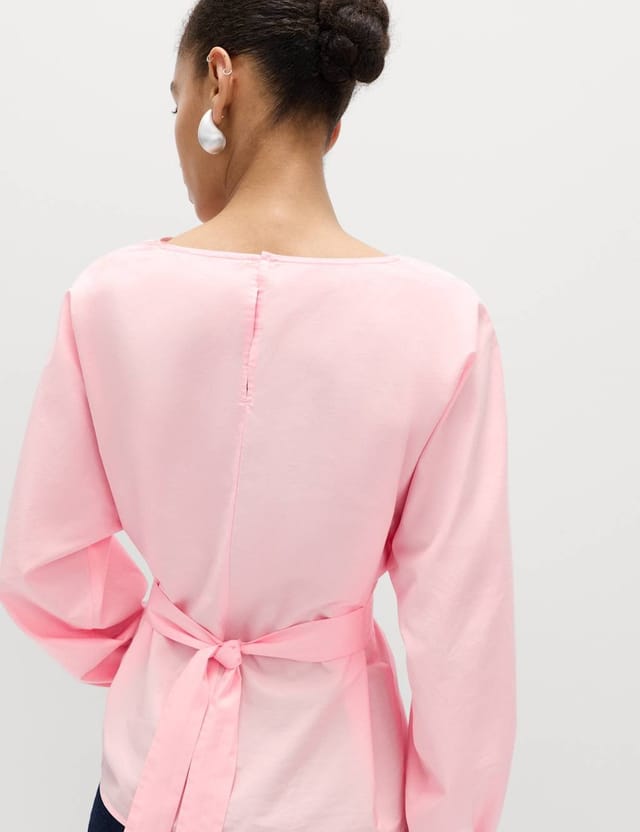 Marks & Spencer M&S Pure Cotton Pleat Tie Detail Blouse Blossom - 3