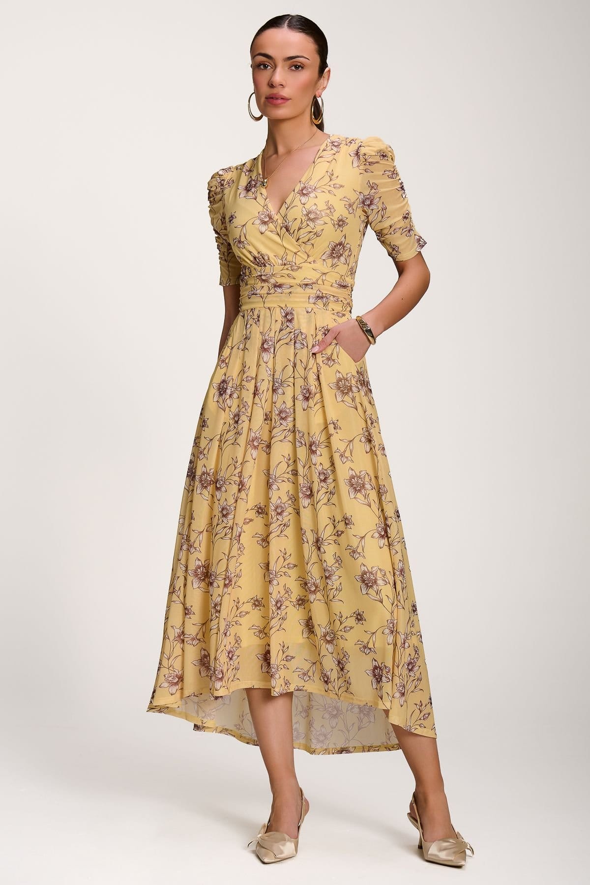 Jolie Moi Jolie Moi Women's Floral Print Mesh Maxi Dress in Bright Yellow - 4