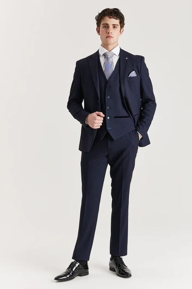 Paul Andrew Paul Andrew Men's Regent 3 Piece Suit Prince Of Wales Check Tailored Fit Formal Dress in Navy - 2