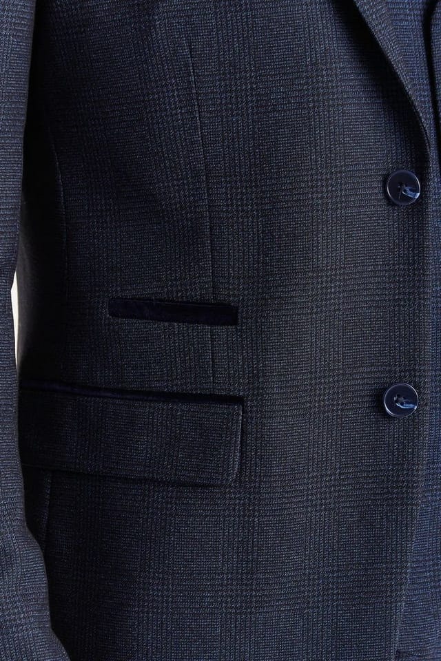 Paul Andrew Paul Andrew Men's Regent 3 Piece Suit Prince Of Wales Check Tailored Fit Formal Dress in Navy - 3