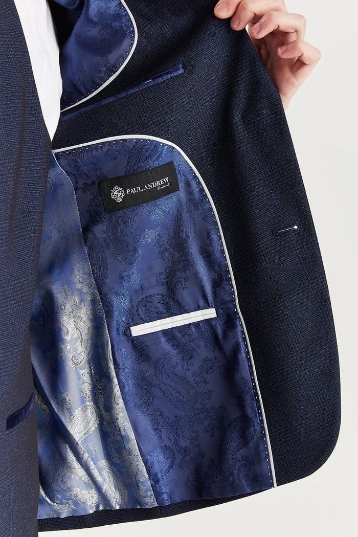 Paul Andrew Paul Andrew Men's Regent 3 Piece Suit Prince Of Wales Check Tailored Fit Formal Dress in Navy - 4