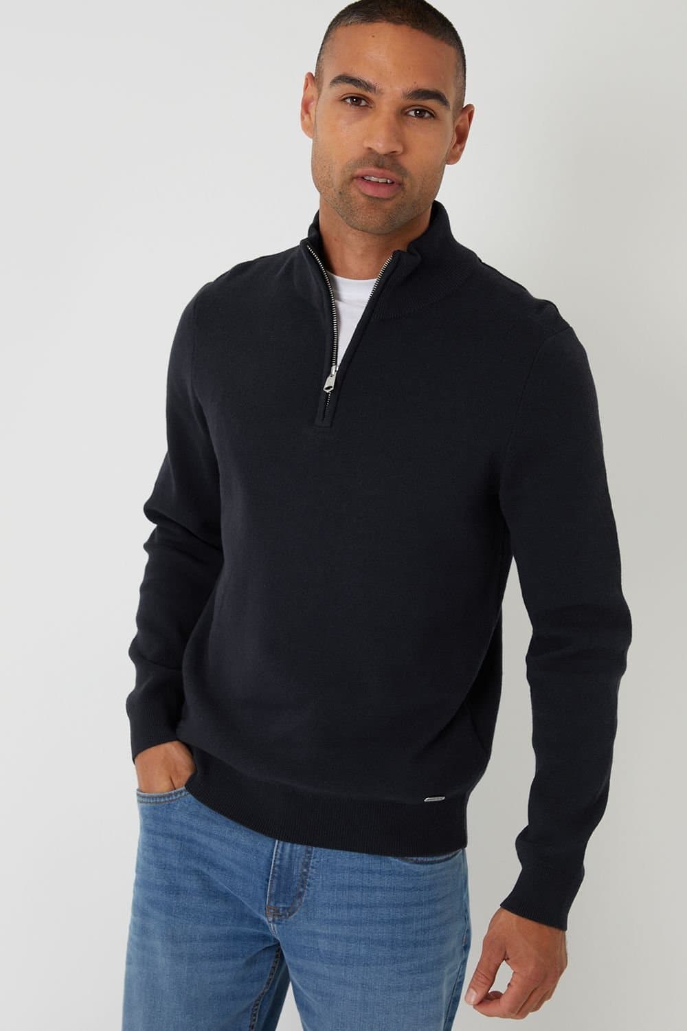 Threadbare Threadbare Black Cotton Blend Quarter Zip Jumper