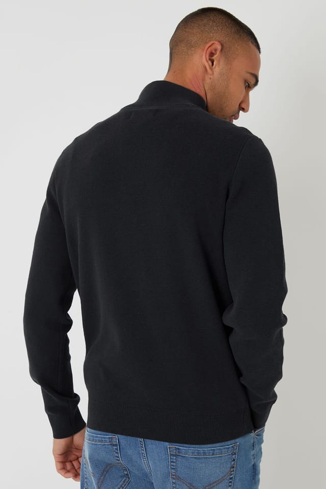 Threadbare Threadbare Men's Cotton Blend Knitted Quarter Zip Jumper in Black - 2