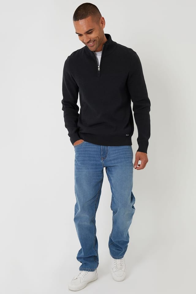 Threadbare Threadbare Men's Cotton Blend Knitted Quarter Zip Jumper in Black - 3