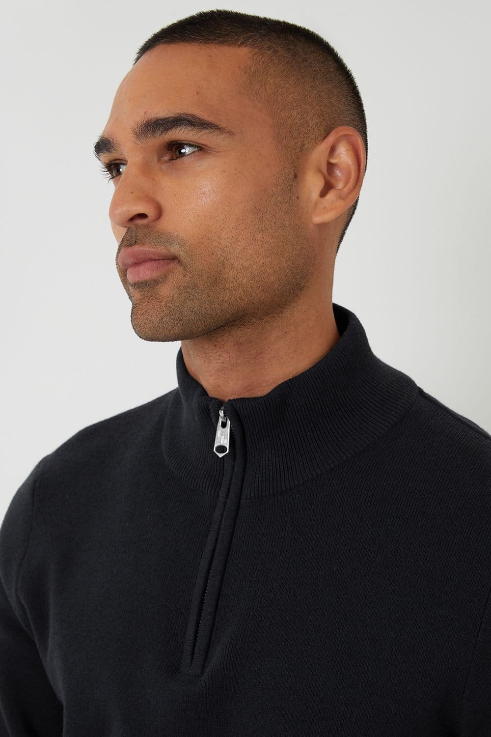 Threadbare Threadbare Men's Cotton Blend Knitted Quarter Zip Jumper in Black - 4
