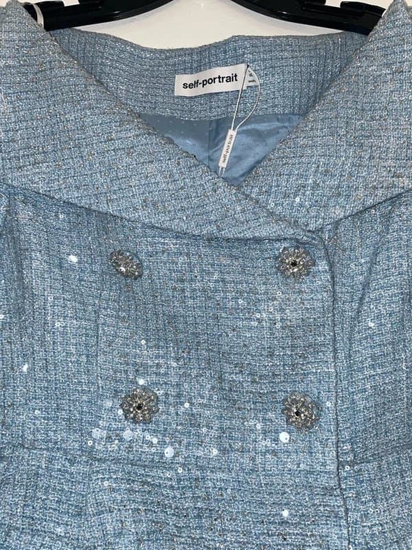 Self-Portrait Self-Portrait Boucle Long-Sleeve Blue Sequins Midi Dress Size UK 6