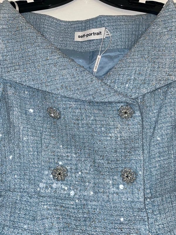 Self-Portrait Boucle Sequins Midi Dress in Light Blue