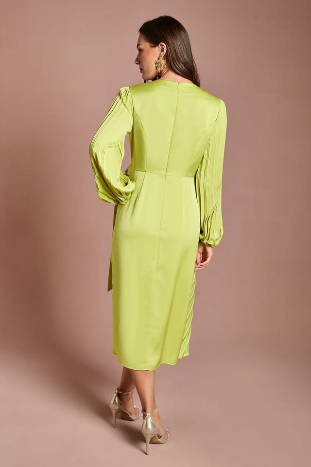 Coast Coast Women's Satin Pleated Wrap Dress in Lime - 3