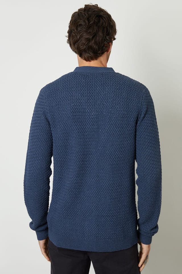 Threadbare Threadbare Men's Basket Stitch V-neck Cardigan in Blue - 2