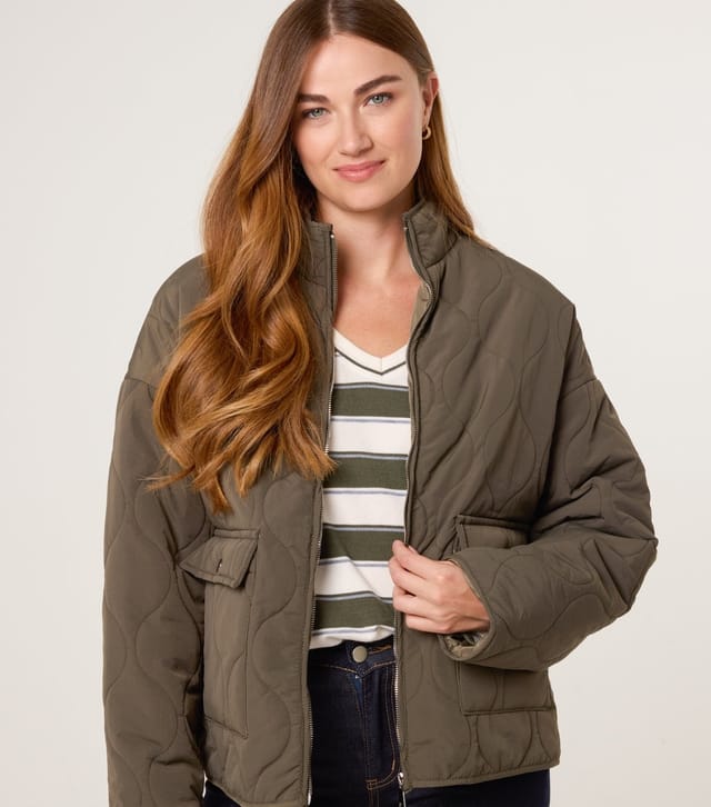 Blue Vanilla Women's Khaki Quilted Buttoned Pocket Jacket Blue Vanilla New Look - 3