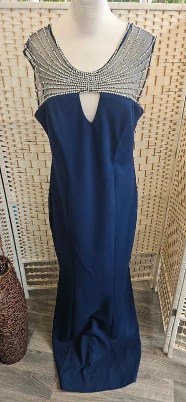 Quiz Quiz Embellished Evening Maxi Dress – Navy – Size 14