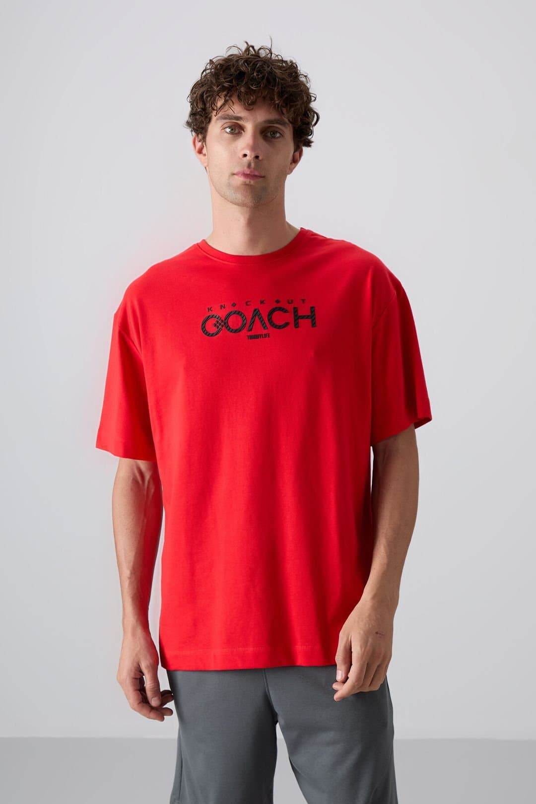 Tommy Life Tommy Life Men's Oversized Logo Patch Crew Neck T-Shirt in Red