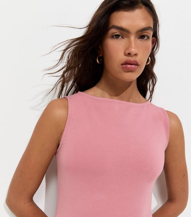 New Look Women's Pink Cotton Rich Slash Neck Vest Top New Look - 2