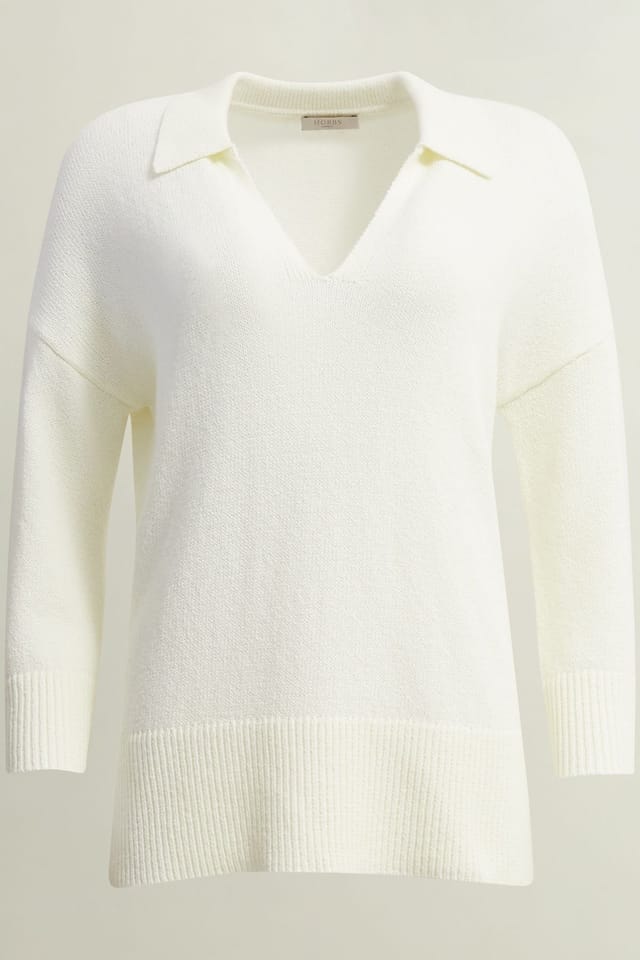 Hobbs London Hobbs London Women's Madelyn Collared V-Neck Jumper in Off-White - 2