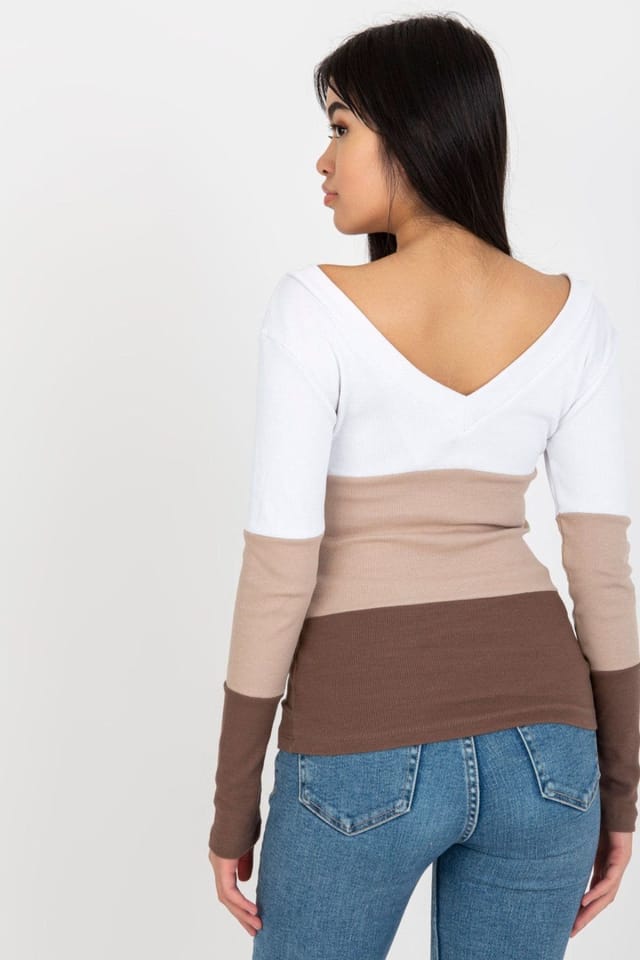 Love Lace Love Lace Women's Ribbed Long Sleeve Blouse with Heart Neckline in Brown - 3