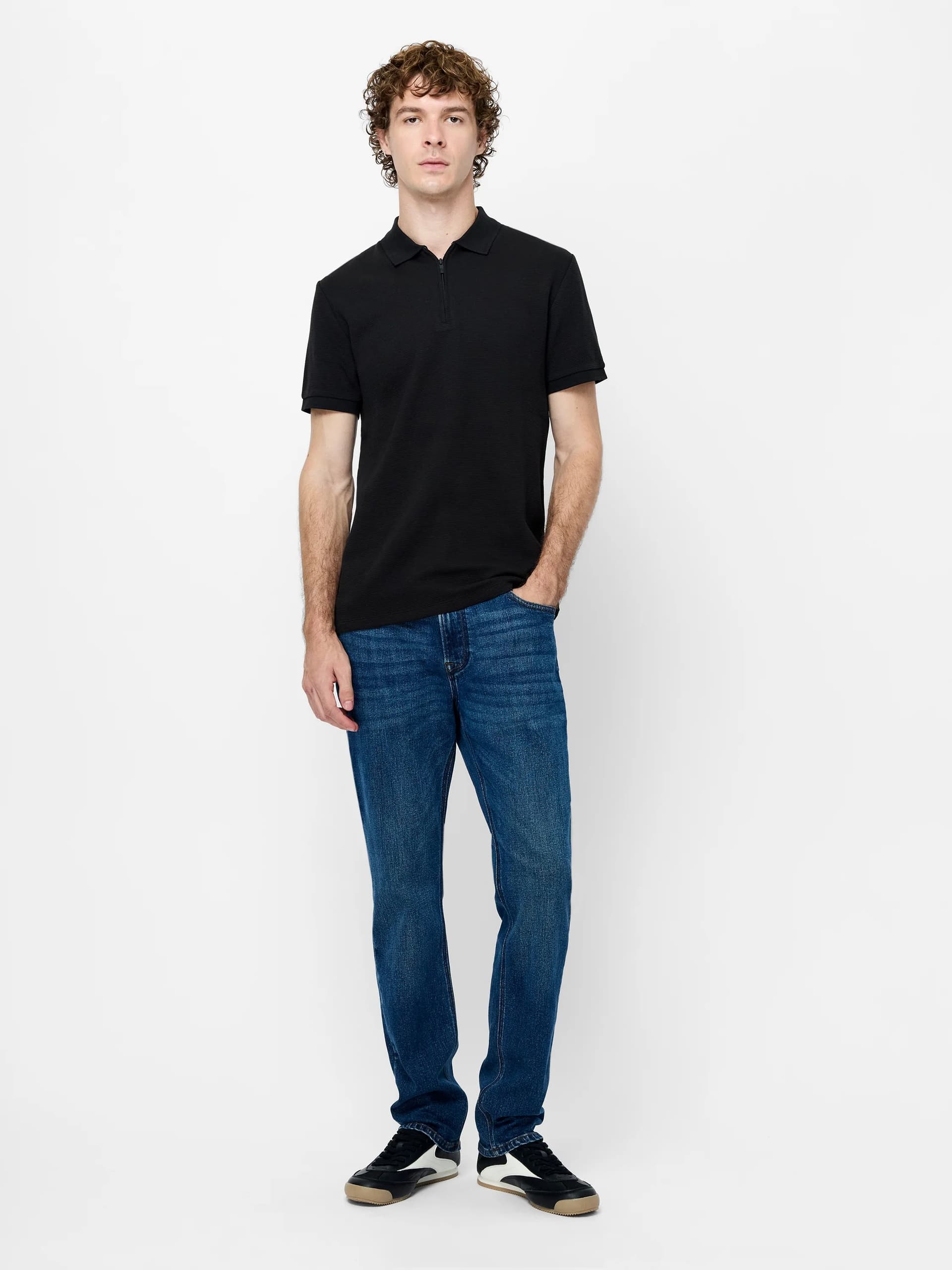 French Connection Black Ottoman Half Zip Polo Shirt Black