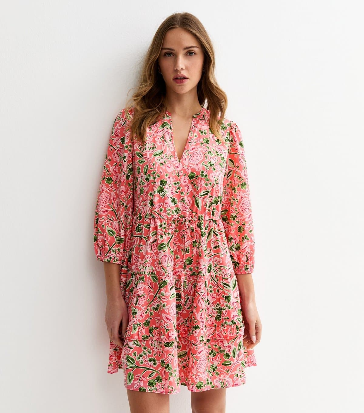 New Look Women's Pink Floral Tiered Mini Dress New Look