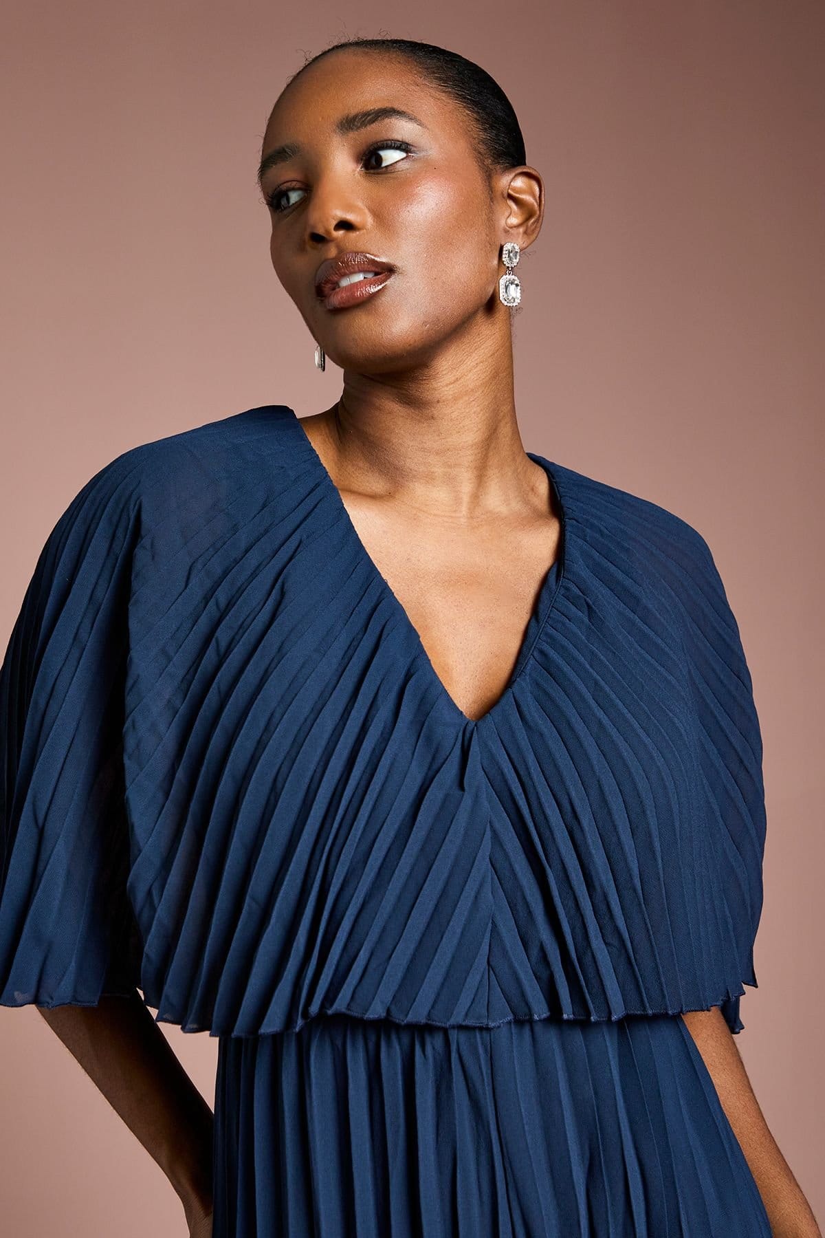 Coast Coast Women's Pleated Wrap Front Georgette Jumpsuit in Navy - 4