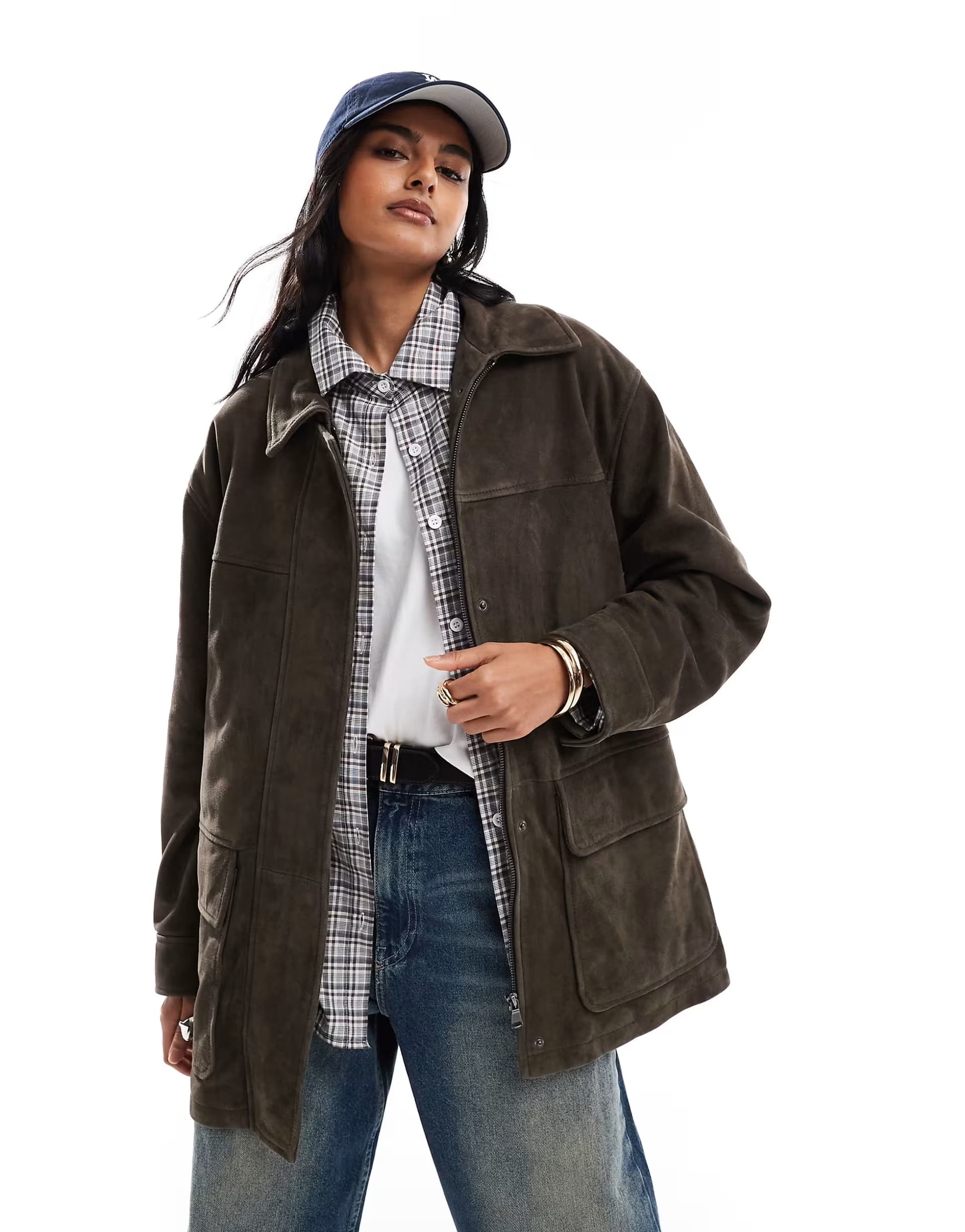 ASOS ASOS DESIGN leather harrington jacket in dark olive