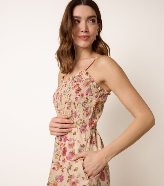Blue Vanilla Women's Yellow Cotton Floral Shirred Midi Dress Blue Vanilla New Look - 2