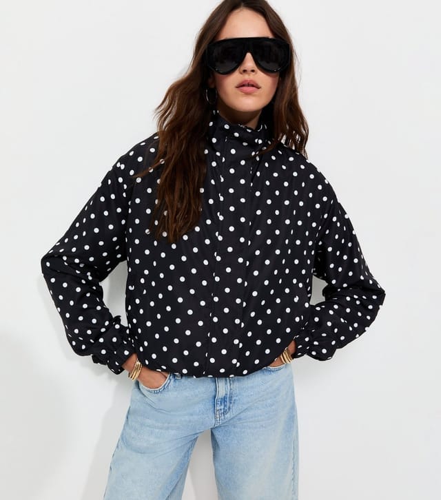 New Look Women's Black Polka Dot Bubble Hem Zip Windbreaker Jacket New Look - 2
