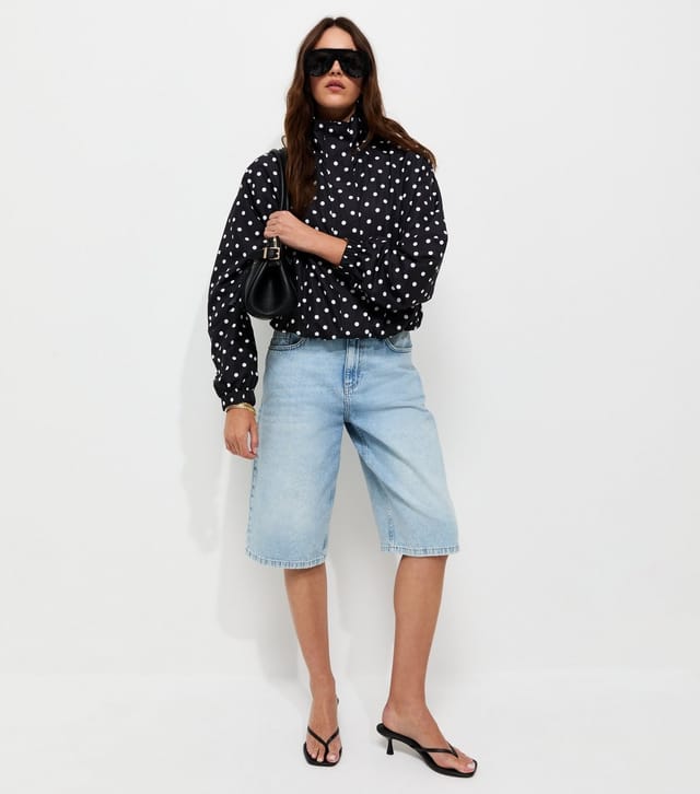 New Look Women's Black Polka Dot Bubble Hem Zip Windbreaker Jacket New Look - 3