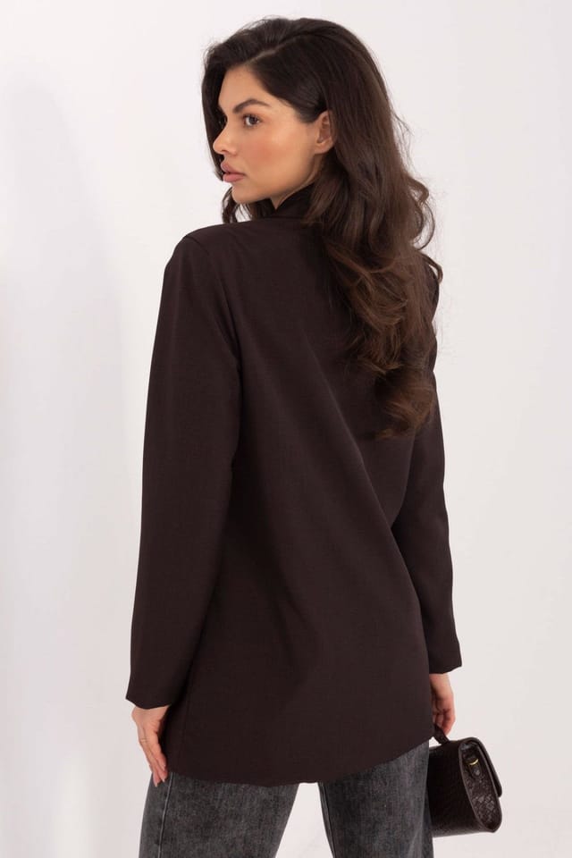 Love Lace Love Lace Women's Elegant Shoulder Pad Blazer with Lapel Brooch in Brown - 3