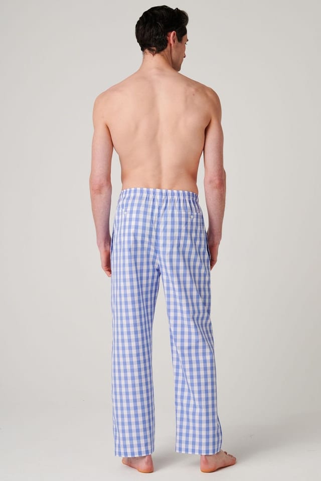 British Boxers British Boxers Men's "Schoolhouse Blue Gingham" Crisp Cotton Pyjama Trousers in Mid Blue - 3