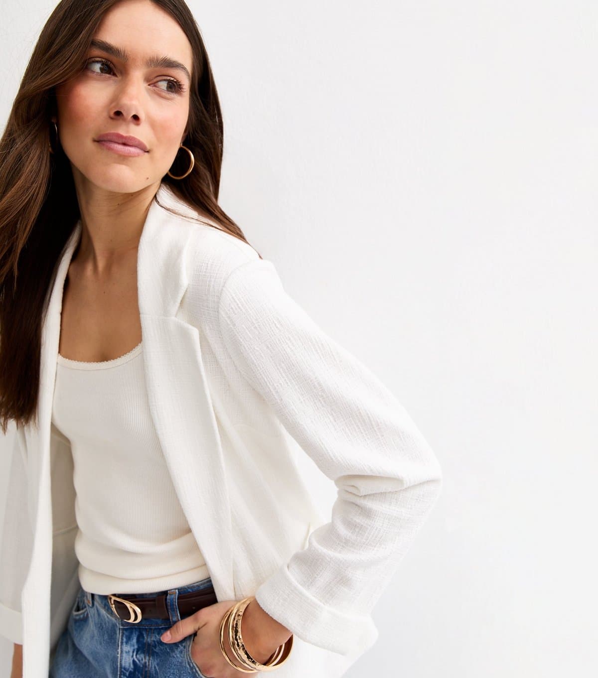 New Look New Look Petite White Stretch Jersey Blazer