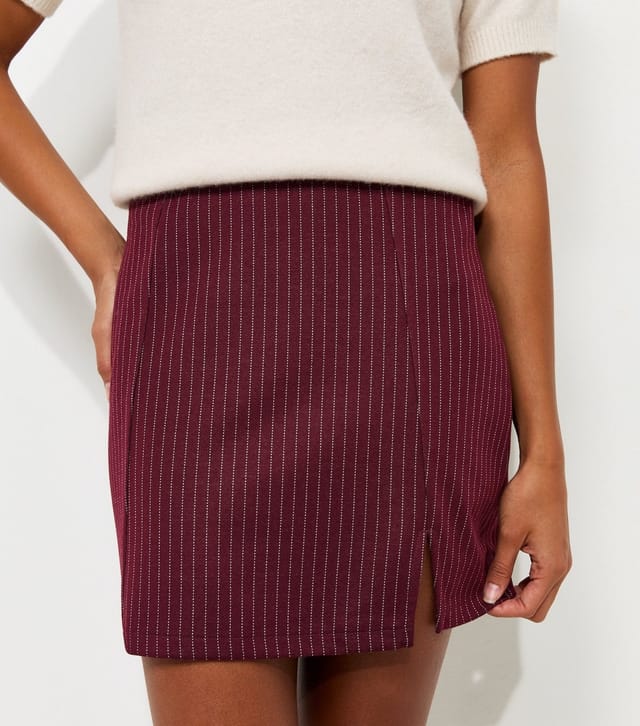 New Look Women's Red Pinstripe Ponte Split Mini Skirt New Look - 3
