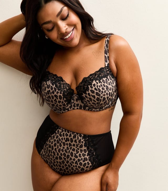 New Look Women's Plus Size Brown Leopard Print Embroidered Trim Bra Curves New Look - 3