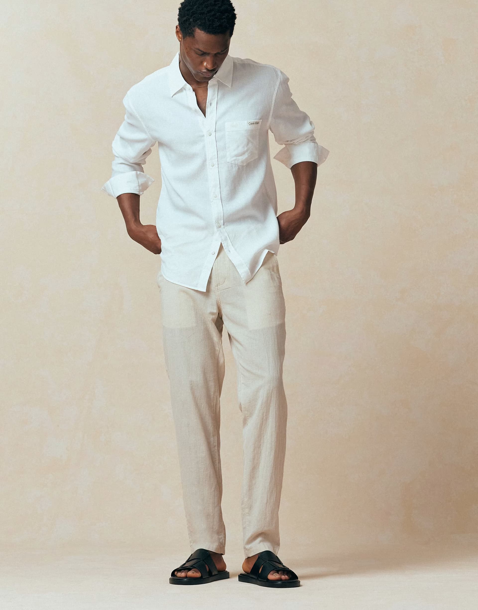 ASOS Jack & Jones linen blend trouser in beige