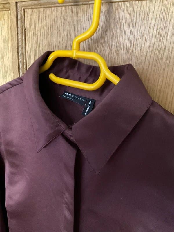 ASOS Design Asos design slim fitted satin shirt in chocolate size 14