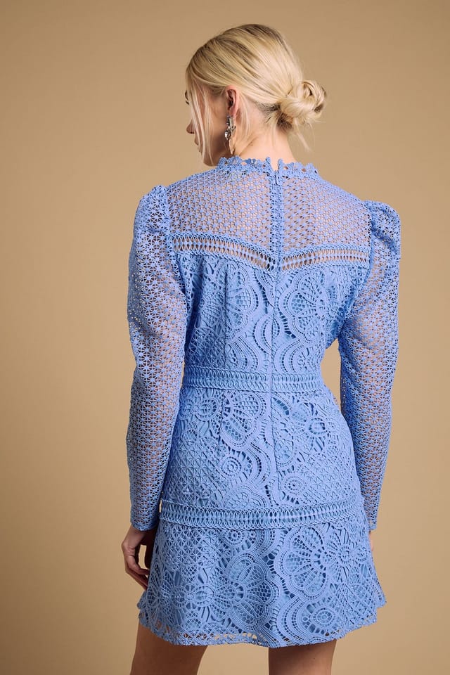 Oasis Oasis Women's Contrast Lace Mini Dress in Cornflower Blue - 3