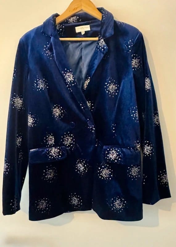 Never Fully Dressed Embellished velvet blazer co-ord in mid-night blue - 1