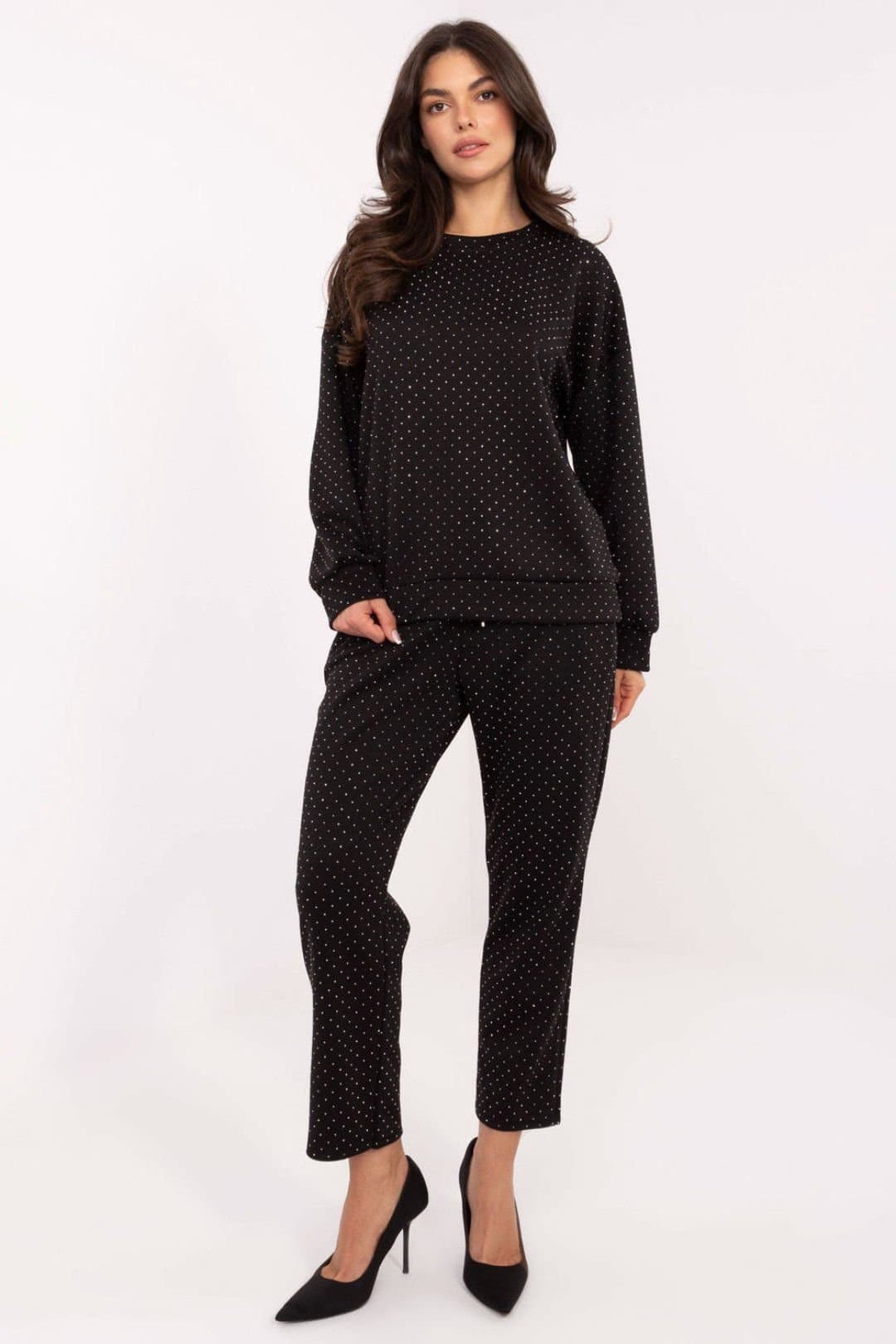 Love Lace Love Lace Women's Rhinestone Embellished Tracksuit Set in Black